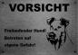 Preview: Edelstahl Warnschild Irish Terrier VORSICHT Freilaufender Hund! Betreten auf eigene Gefahr!